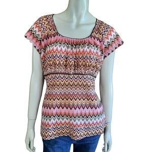 Vintage Y2K Chevron Top Large Multicolor Pink Red Orange Yellow Brown Retro